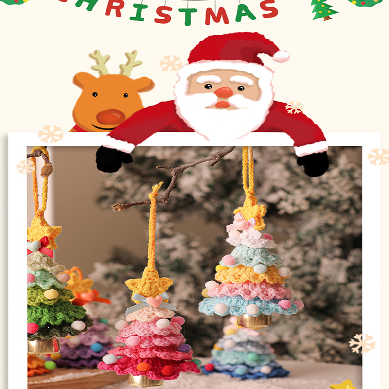 2 Pcs Handmade Crochet Christmas Tree Ornament - Plush Knitted Decoration with view 2