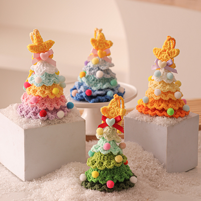 2 Pcs Handmade Crochet Christmas Tree Ornament - Plush Knitted Decoration with view 3