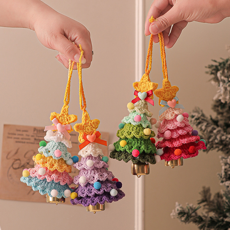 2 Pcs Handmade Crochet Christmas Tree Ornament - Plush Knitted Decoration with view 4