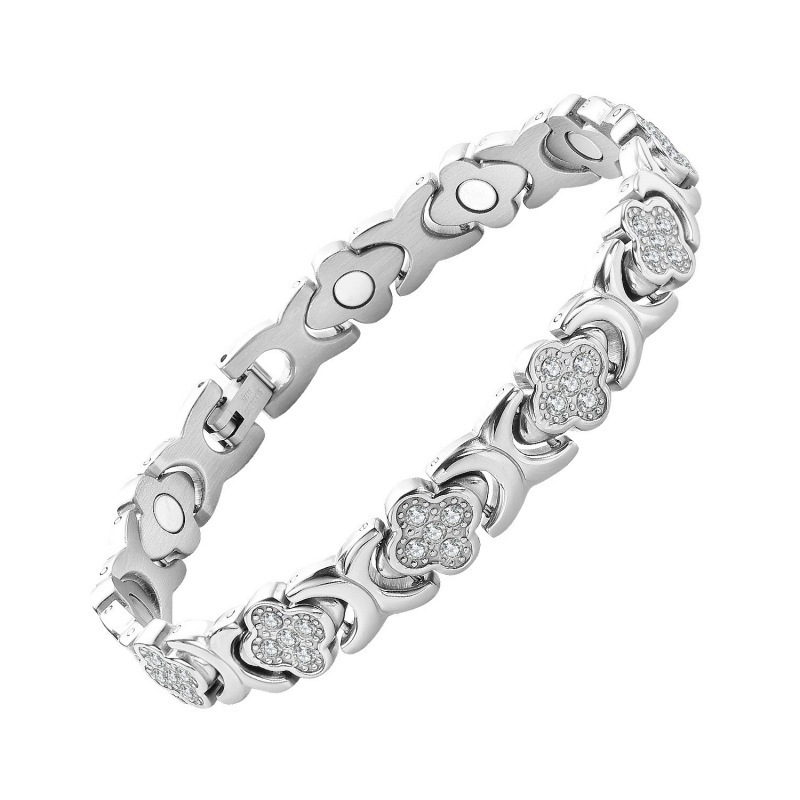 Silver New Fashion Lightweight Luxury Four-Leaf Clover Diamond Inlaid Bracelet