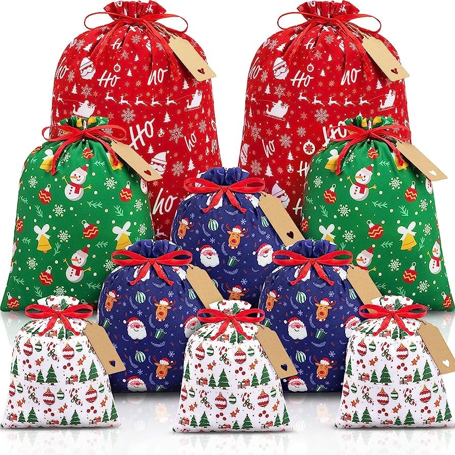 Black and white checkered Christmas Gift Drawstring Bags Set - Festive Burlap view 2