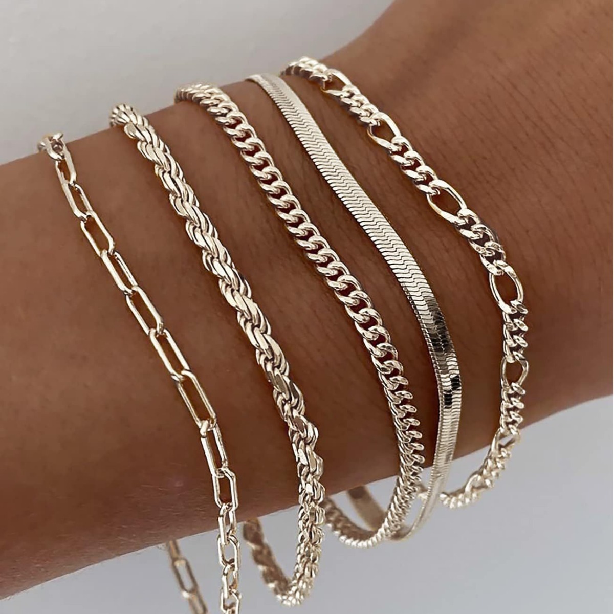 A Silver five-piece set Chic Multi-Layered Alloy Bracelet Set - Fashionable