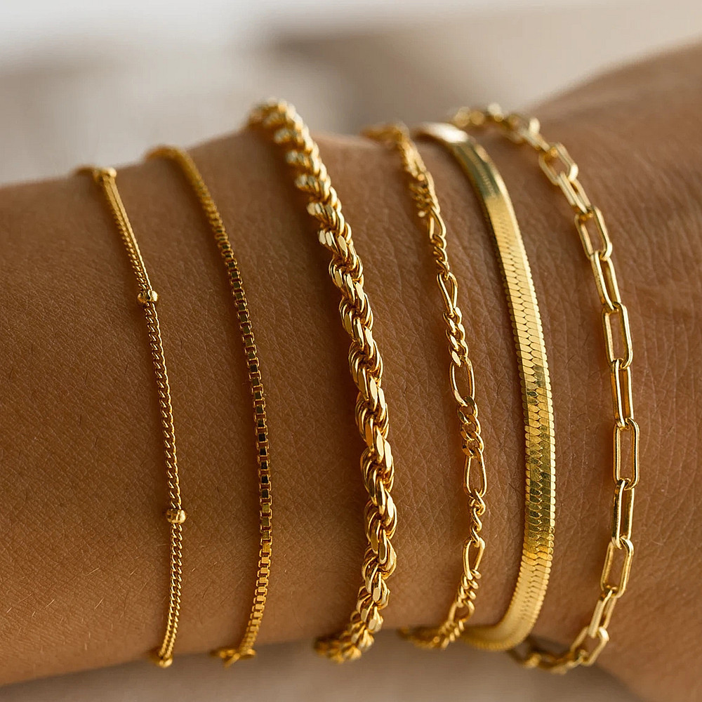 A golden six-piece set Chic Multi-Layered Alloy Bracelet Set - Fashionable