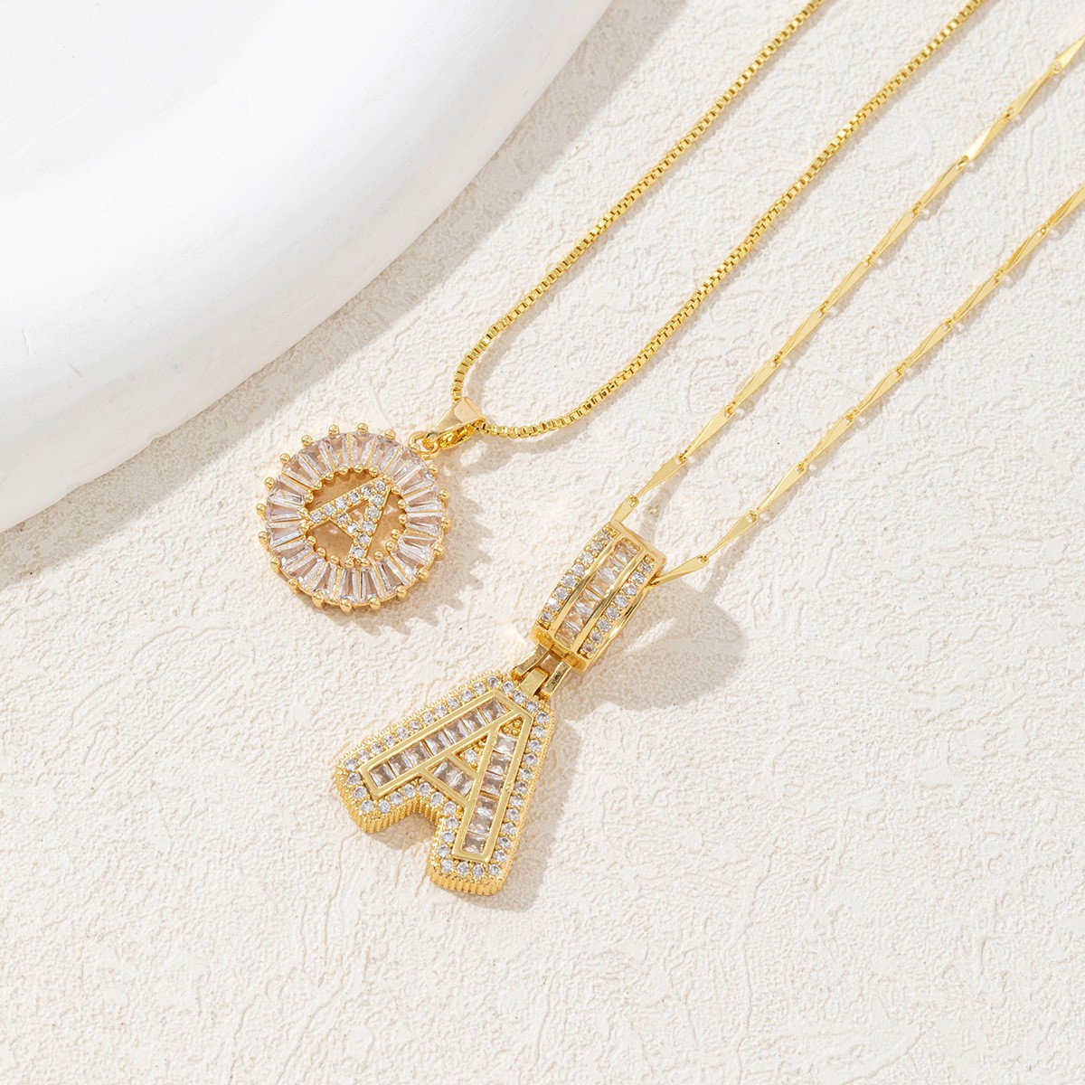 Sparkling Cubic Zirconia Initial Letter Necklace Set - Gold Plated Two-Piece