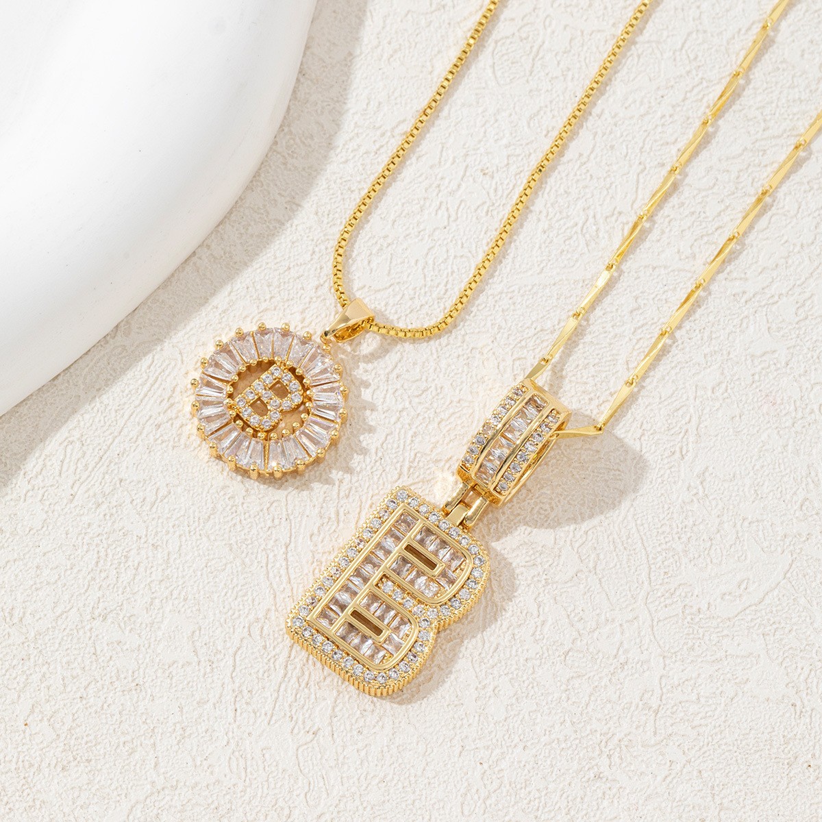 Sparkling Cubic Zirconia Initial Letter Necklace Set - Gold Plated Two-Piece