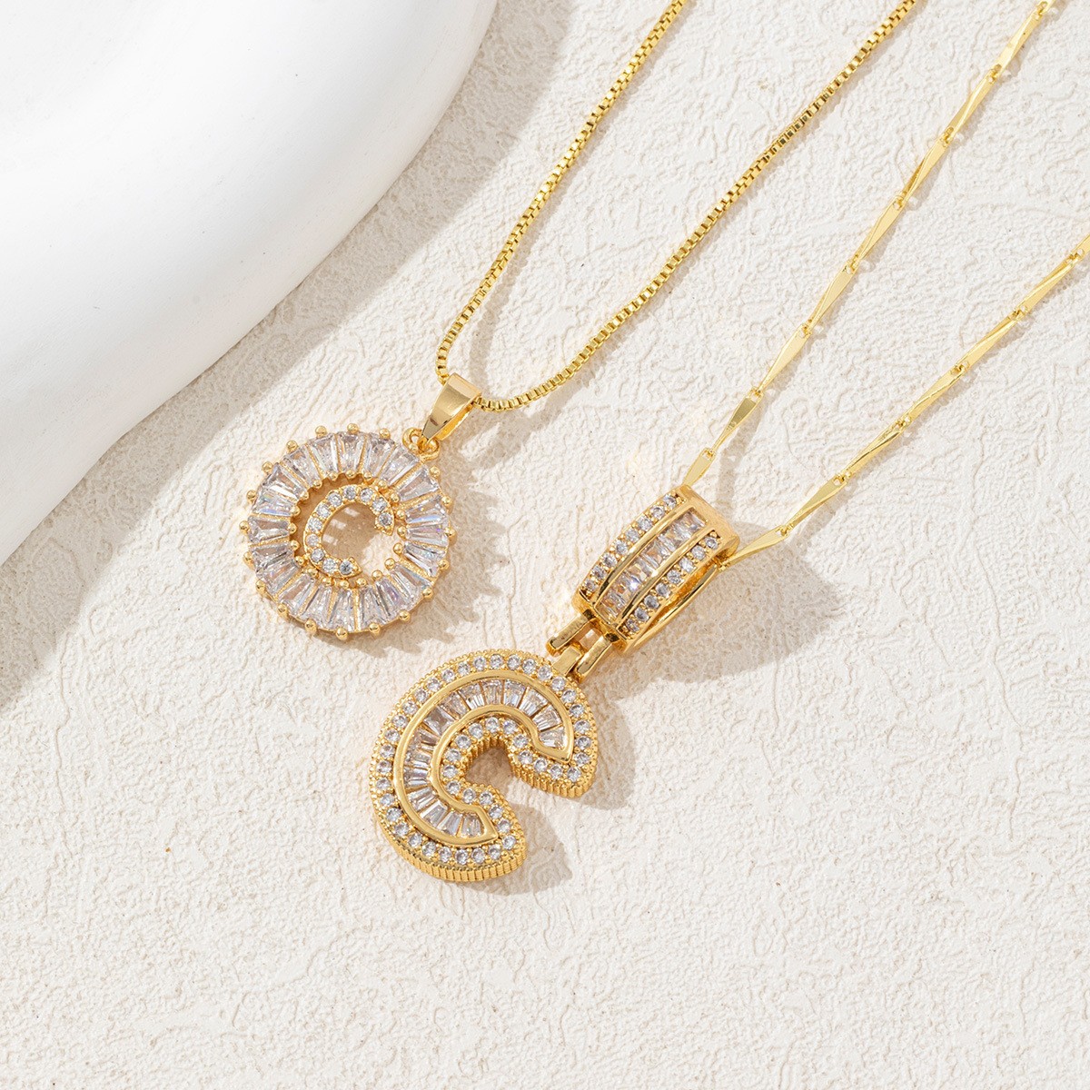 Sparkling Cubic Zirconia Initial Letter Necklace Set - Gold Plated Two-Piece