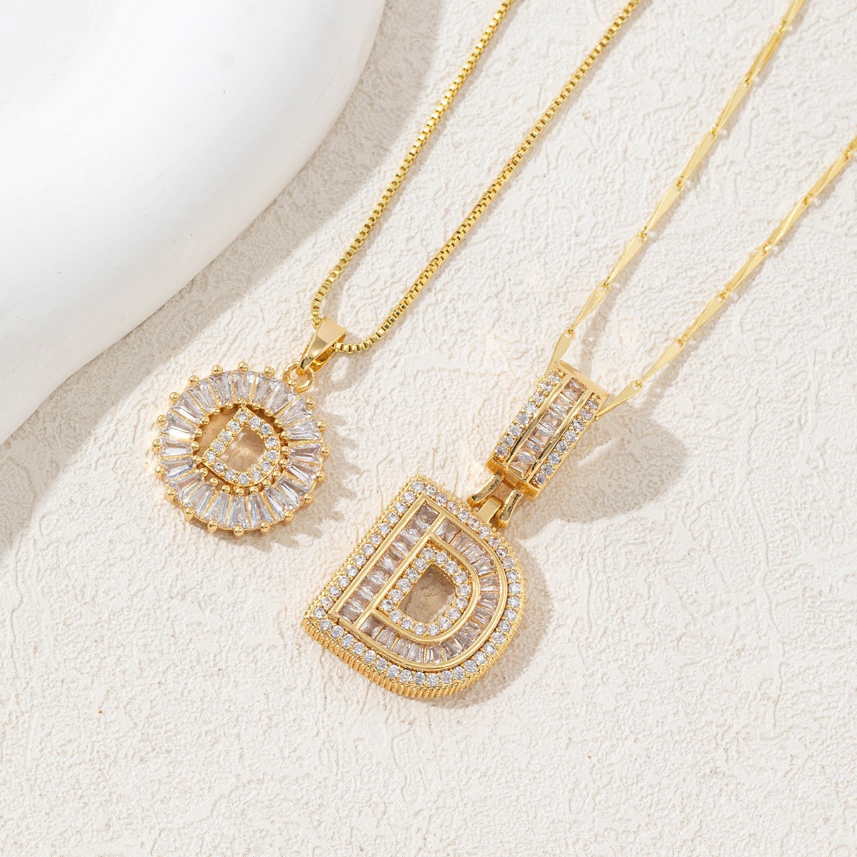 Sparkling Cubic Zirconia Initial Letter Necklace Set - Gold Plated Two-Piece