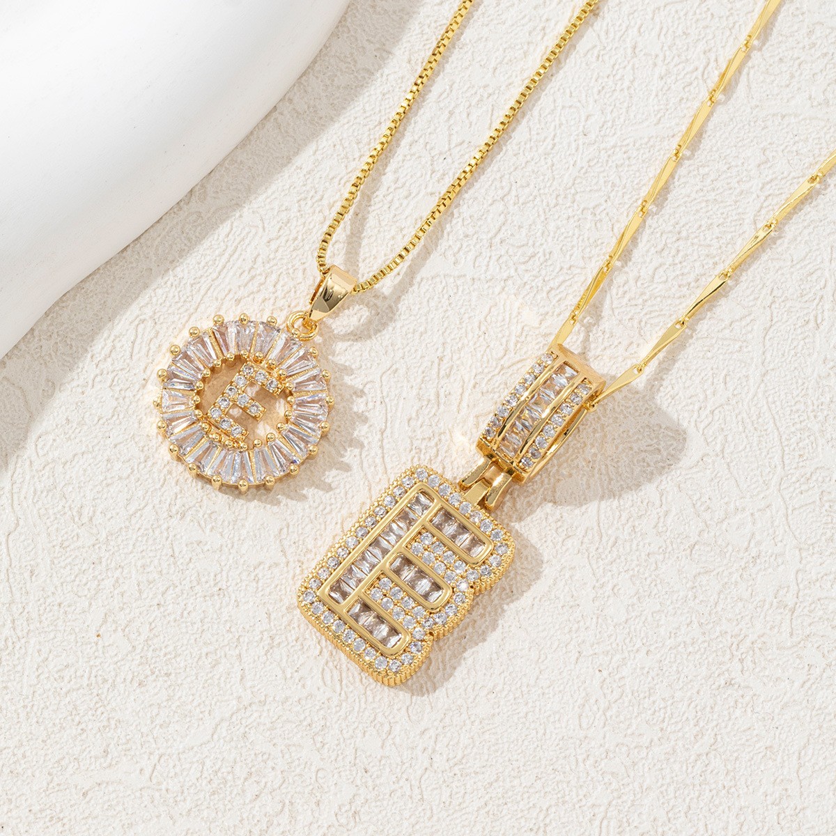 Sparkling Cubic Zirconia Initial Letter Necklace Set - Gold Plated Two-Piece