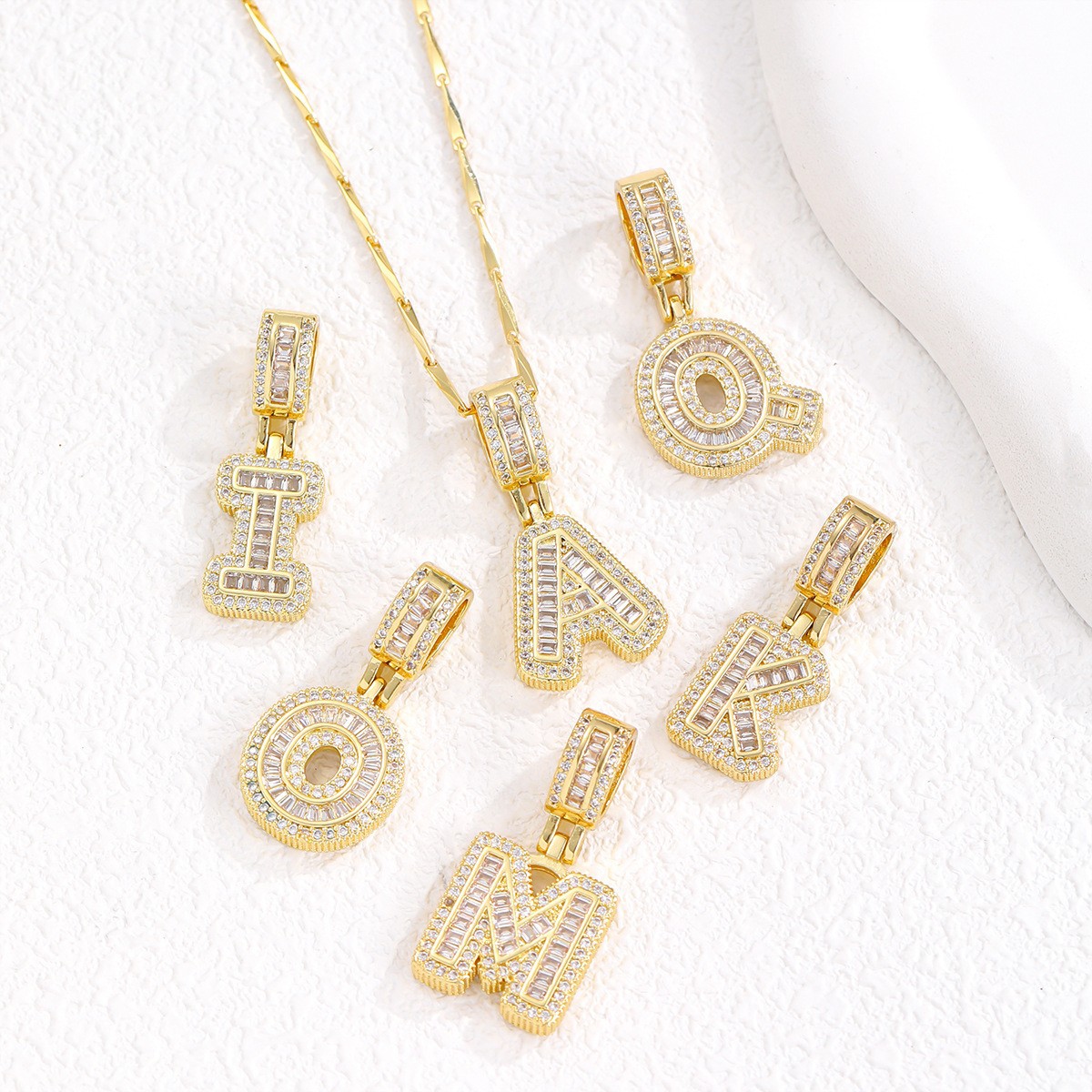 Sparkling Cubic Zirconia Initial Letter Necklace Set - Gold Plated Two-Piece view 4