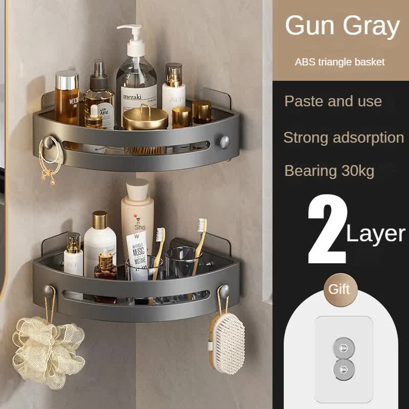Two layers of gun gray Premium No-Drill Corner Shower Caddy - Thickened ABS