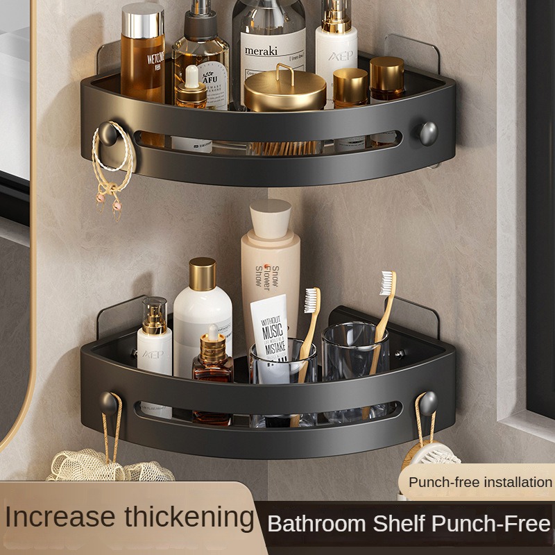 Two layers of gun gray Premium No-Drill Corner Shower Caddy - Thickened ABS view 4