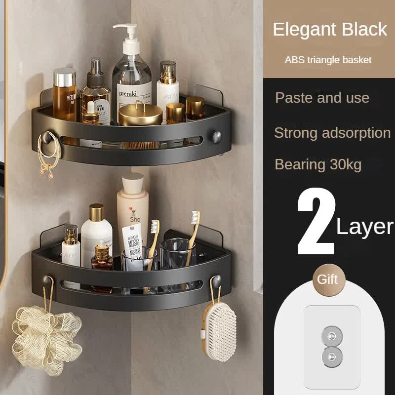 Two layers of elegant black Premium No-Drill Corner Shower Caddy - Thickened