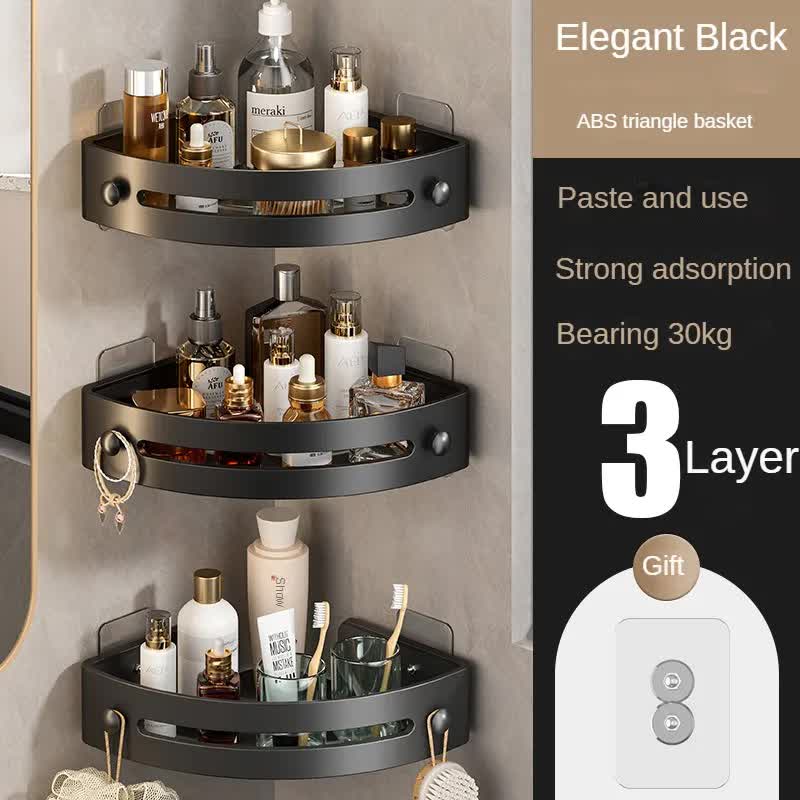 Three layers of elegant black Premium No-Drill Corner Shower Caddy - Thickened