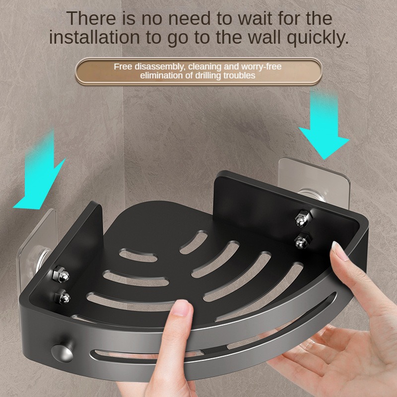 Three layers of elegant black Premium No-Drill Corner Shower Caddy - Thickened view 2