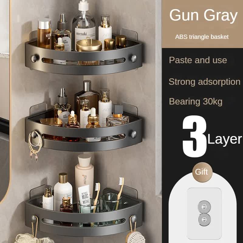Three layers of gun gray Premium No-Drill Corner Shower Caddy - Thickened ABS