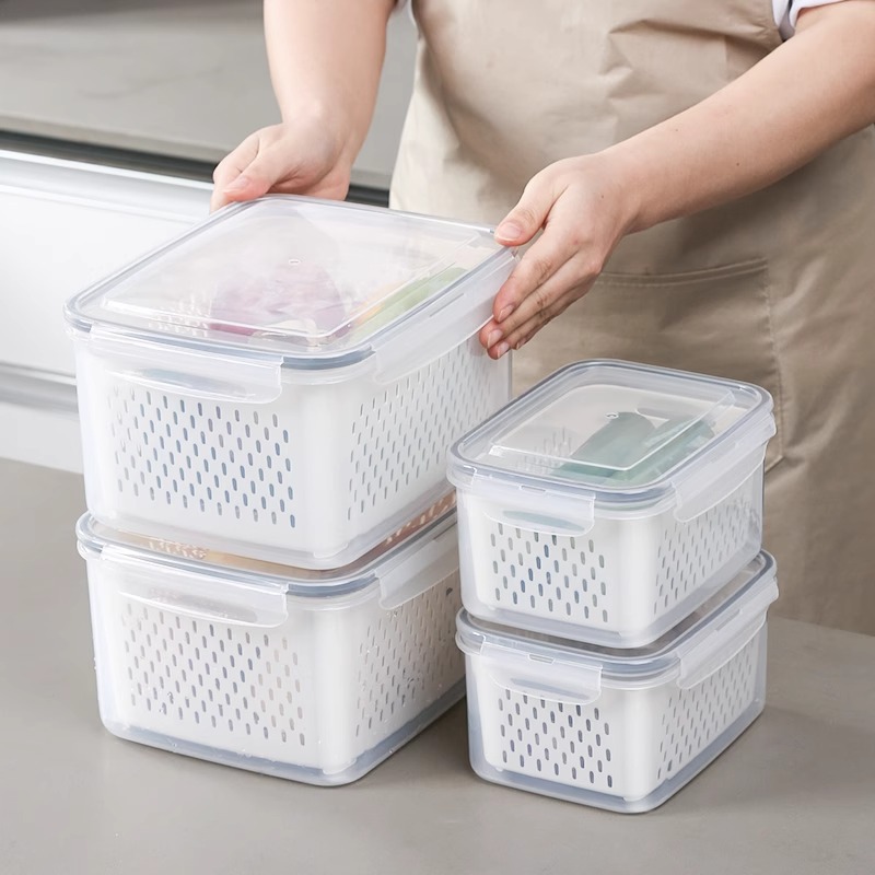 Blue Food-Grade Refrigerator Storage Container Set – Ventilated view 2