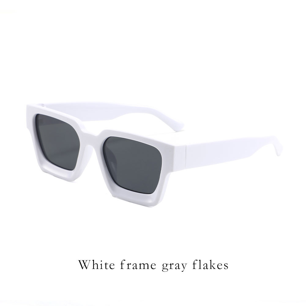 White frame with gray tiles Classic Square Frame Sunglasses - Unisex UV400
