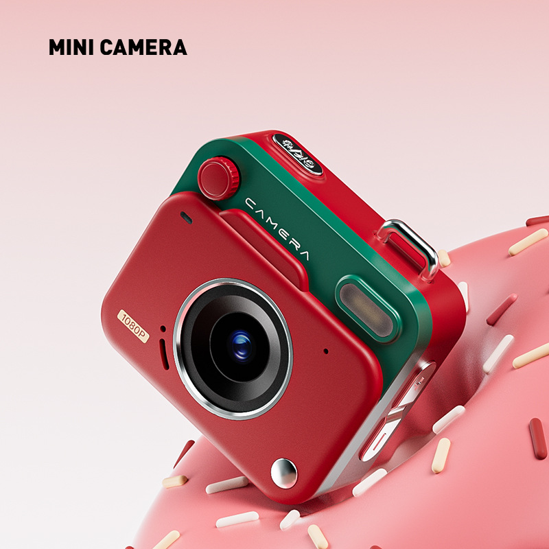 Red Retro Mini Digital Camera Keychain - 48MP Portable Pocket Camcorder with