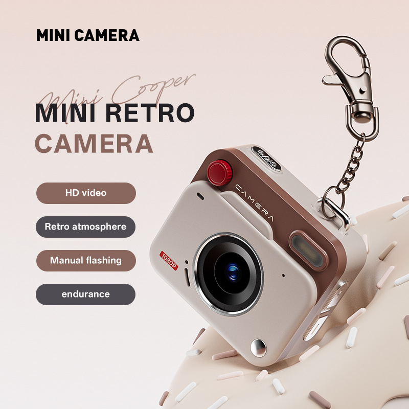 Red Retro Mini Digital Camera Keychain - 48MP Portable Pocket Camcorder with view 2