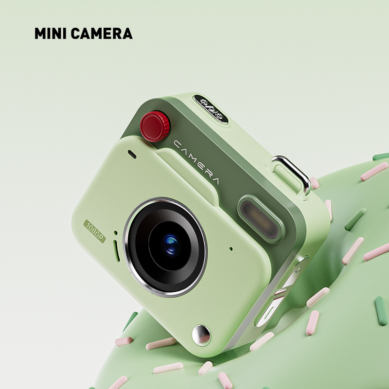 Green Retro Mini Digital Camera Keychain - 48MP Portable Pocket Camcorder with