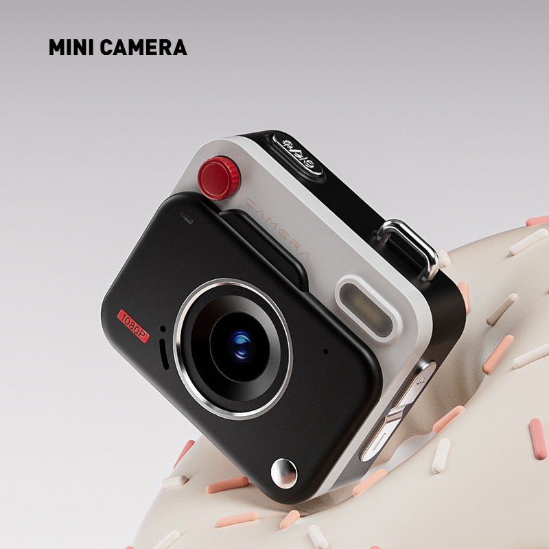 Black Retro Mini Digital Camera Keychain - 48MP Portable Pocket Camcorder with