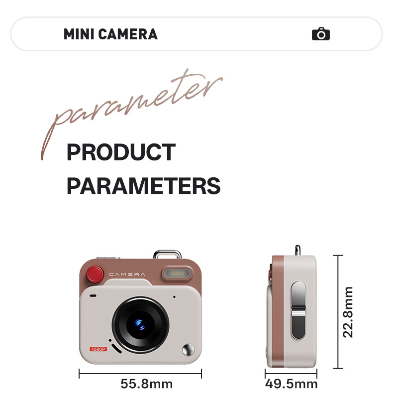 Black Retro Mini Digital Camera Keychain - 48MP Portable Pocket Camcorder with view 6