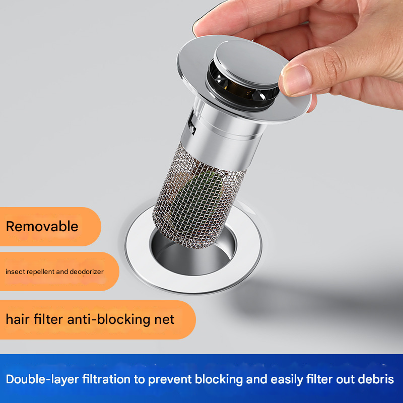 5 PCS Universal Pop-Up Sink Drain Stopper with Anti-Clog Filter Basket view 2