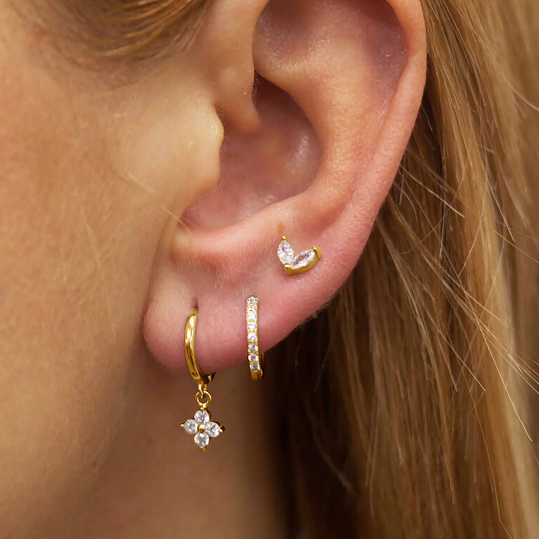 Three-piece set Gold Delicate CZ Earring Stacking Set - Huggie Hoops & Studs