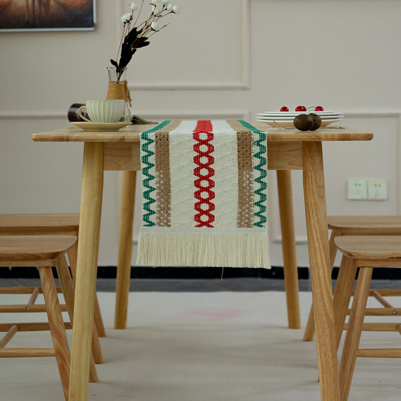 2-PCS Christmas Edition Bohemian Woven Table Runner with Tassels - Rustic