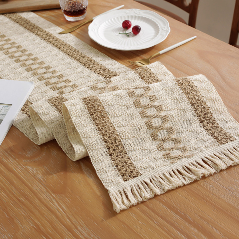 2-PCS Hexagon Bohemian Woven Table Runner with Tassels - Rustic Farmhouse view 3