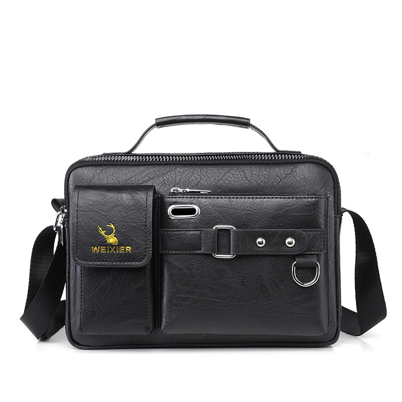 Plain black texture Men's Crossbody Shoulder Bag - Premium PU Leather Business