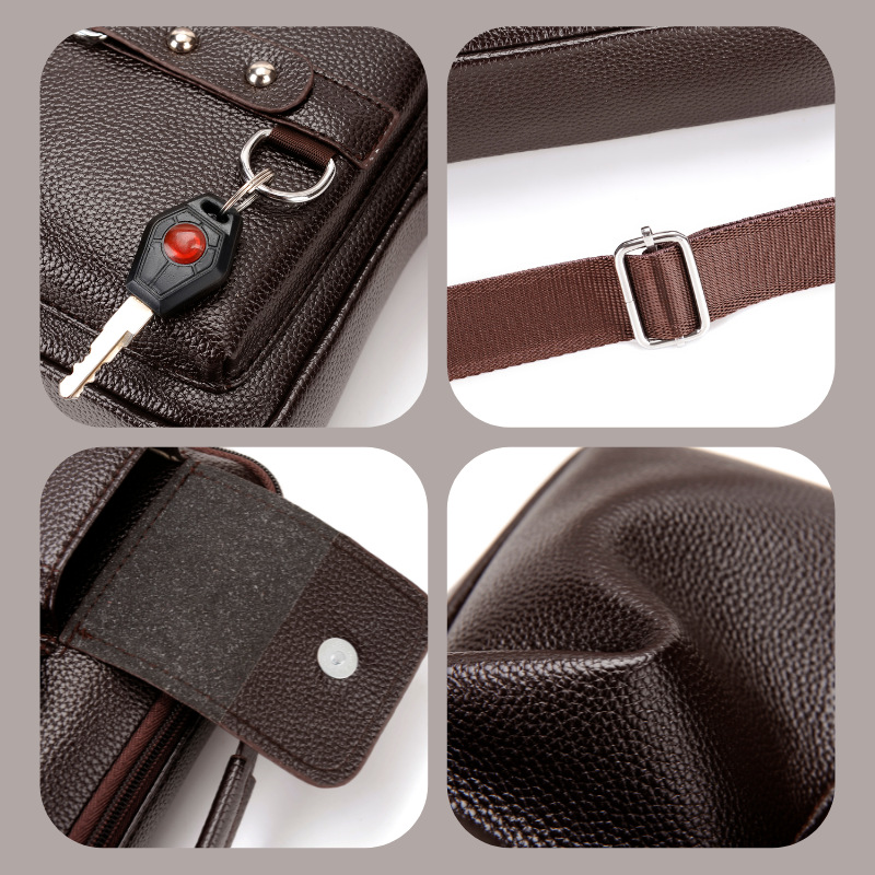 Plain black texture Men's Crossbody Shoulder Bag - Premium PU Leather Business view 3