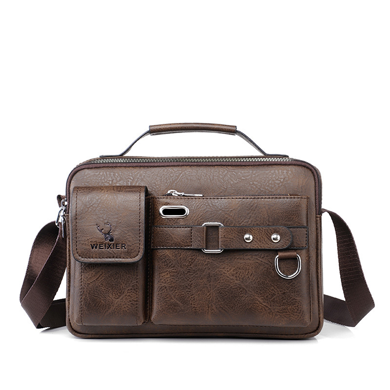 Plain dark brown Men's Crossbody Shoulder Bag - Premium PU Leather Business &