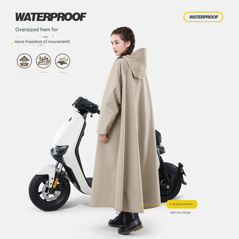 Black Long Full-Body Waterproof Raincoat for Electric Scooters & Motorcycles view 2