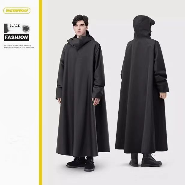 Black Long Full-Body Waterproof Raincoat for Electric Scooters & Motorcycles