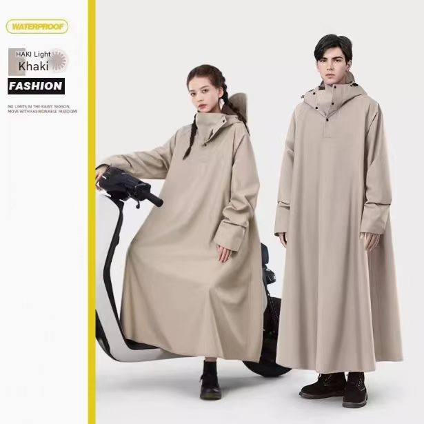 Khaki Long Full-Body Waterproof Raincoat for Electric Scooters & Motorcycles