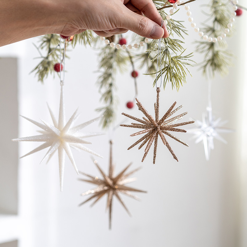 5-PCS White New Christmas Ornament - Starburst Hanging Decor for Tree and view 2