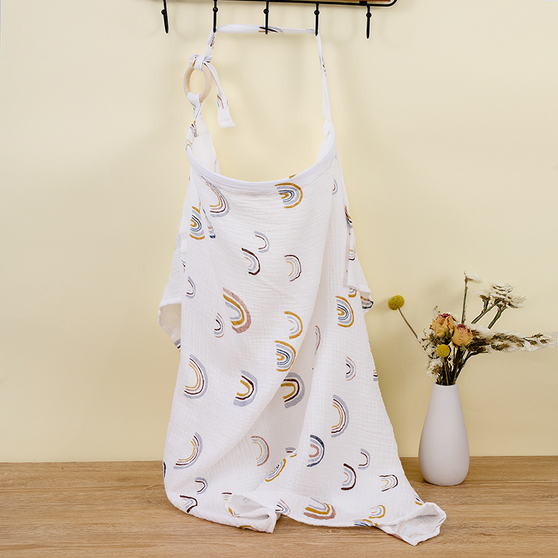 White rainbow Soft Muslin Cotton Nursing Cover - Breathable Breastfeeding