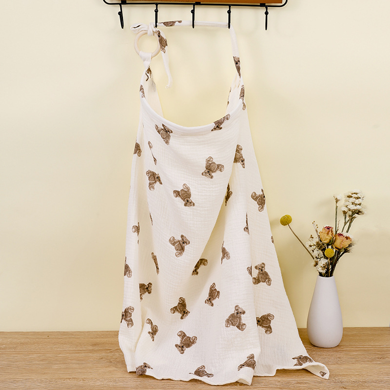 Single bear Soft Muslin Cotton Nursing Cover - Breathable Breastfeeding Apron