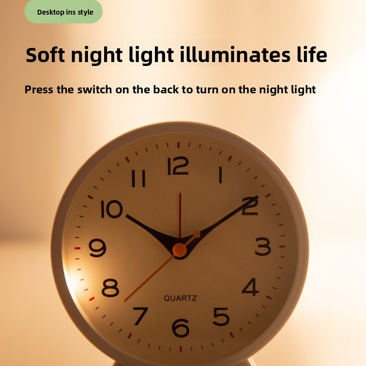 Red Minimalist Silent Alarm Clock with Night Light - Non-Ticking Analogue view 2