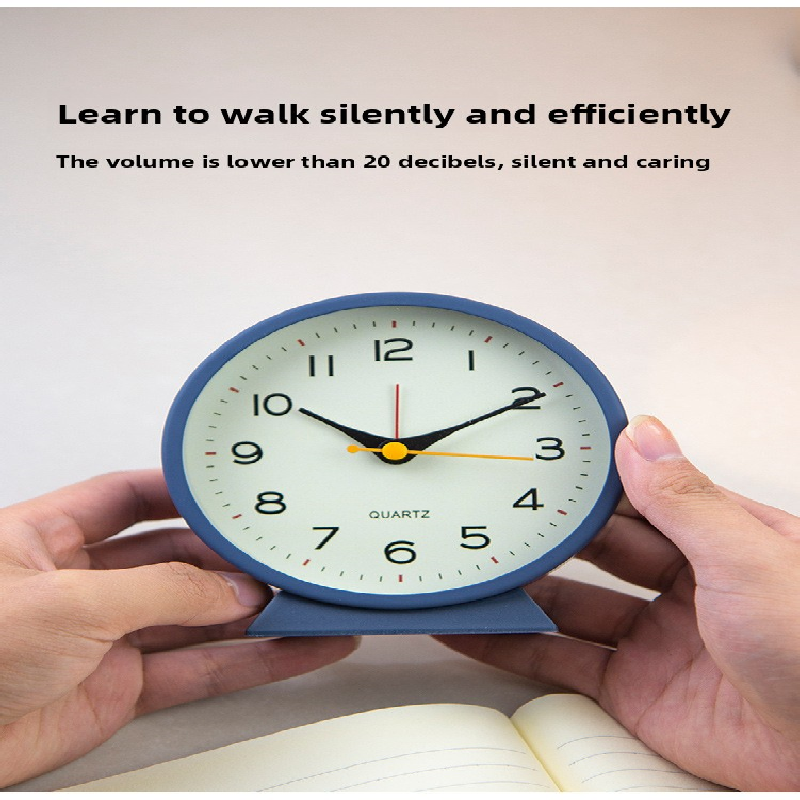 Black Minimalist Silent Alarm Clock with Night Light - Non-Ticking Analogue view 3