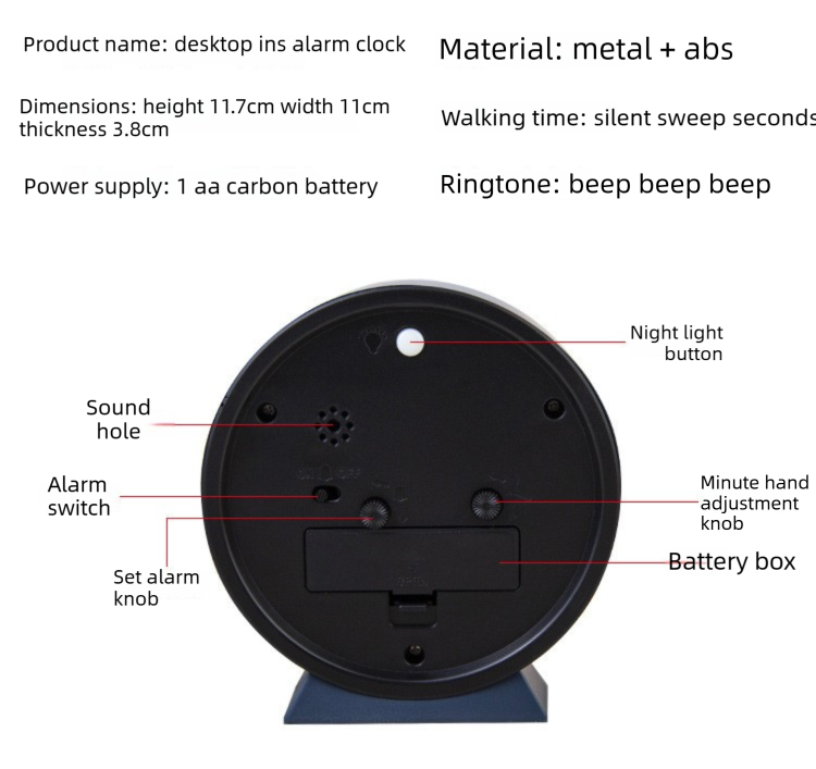 Dark green Minimalist Silent Alarm Clock with Night Light - Non-Ticking view 4