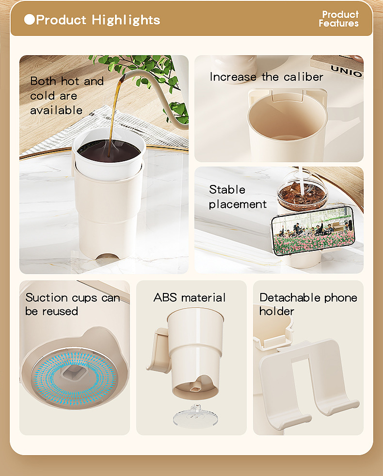 Multi-Purpose Anti-Spill Cup Holder with Suction Base & Detachable Phone view 4