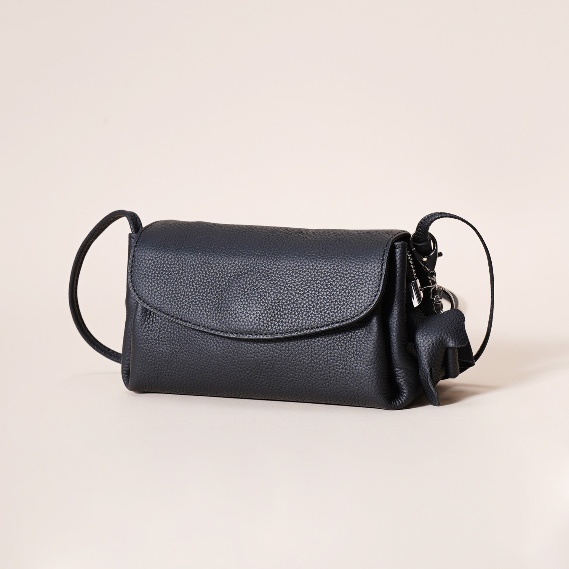 Genuine Leather Flap Crossbody Bag with Elephant Charm - Compact & Stylish