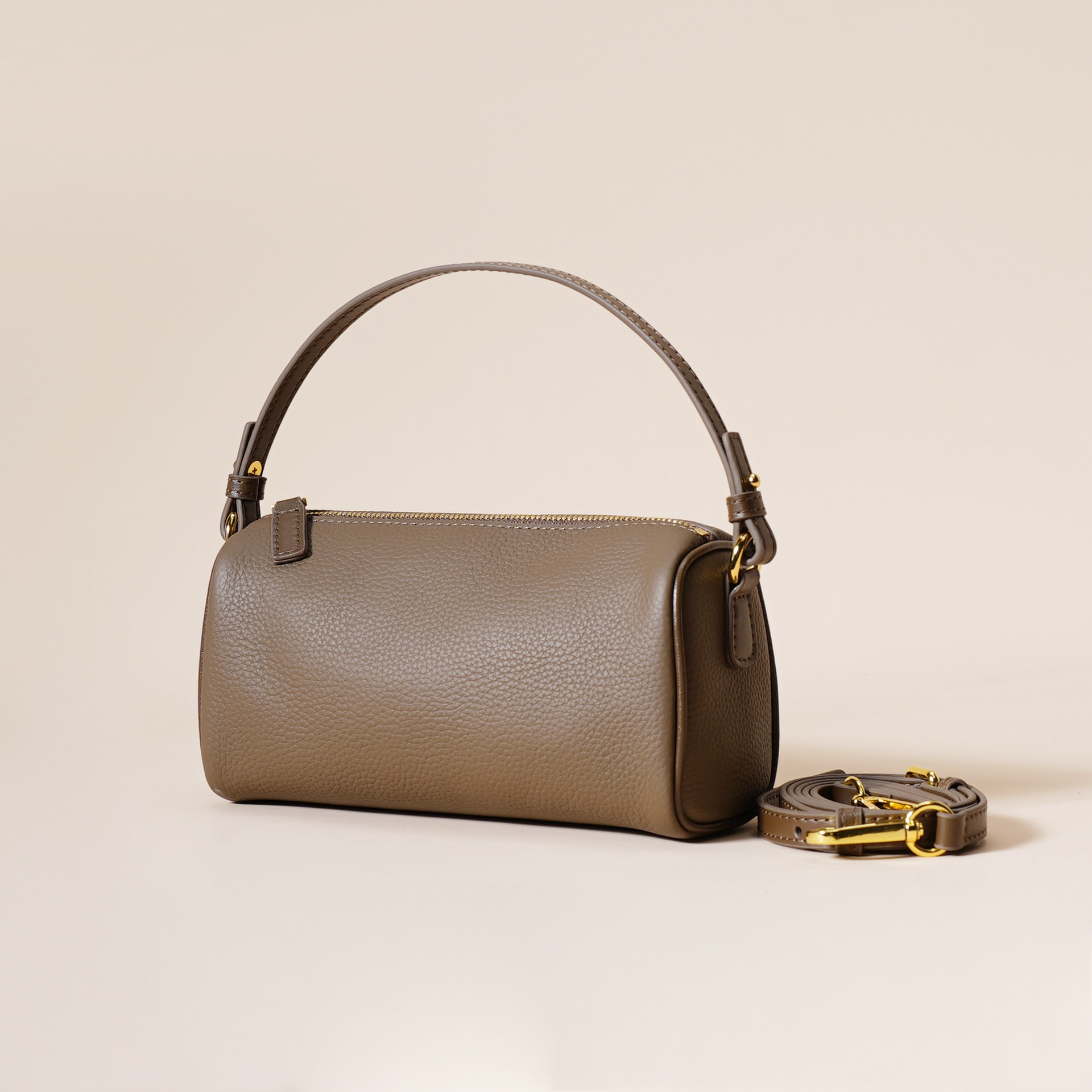 Genuine Leather Boston Bag - Mini Barrel Crossbody & Top Handle Purse(grey)