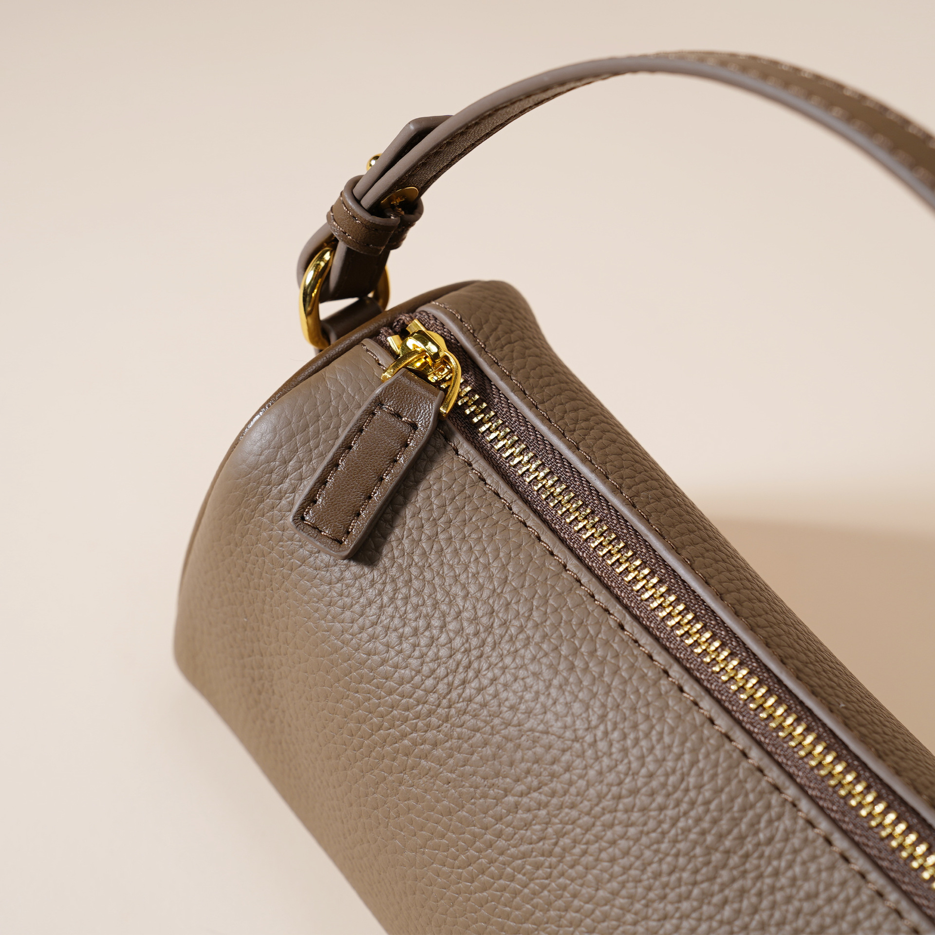 Genuine Leather Boston Bag - Mini Barrel Crossbody & Top Handle Purse(grey) view 2