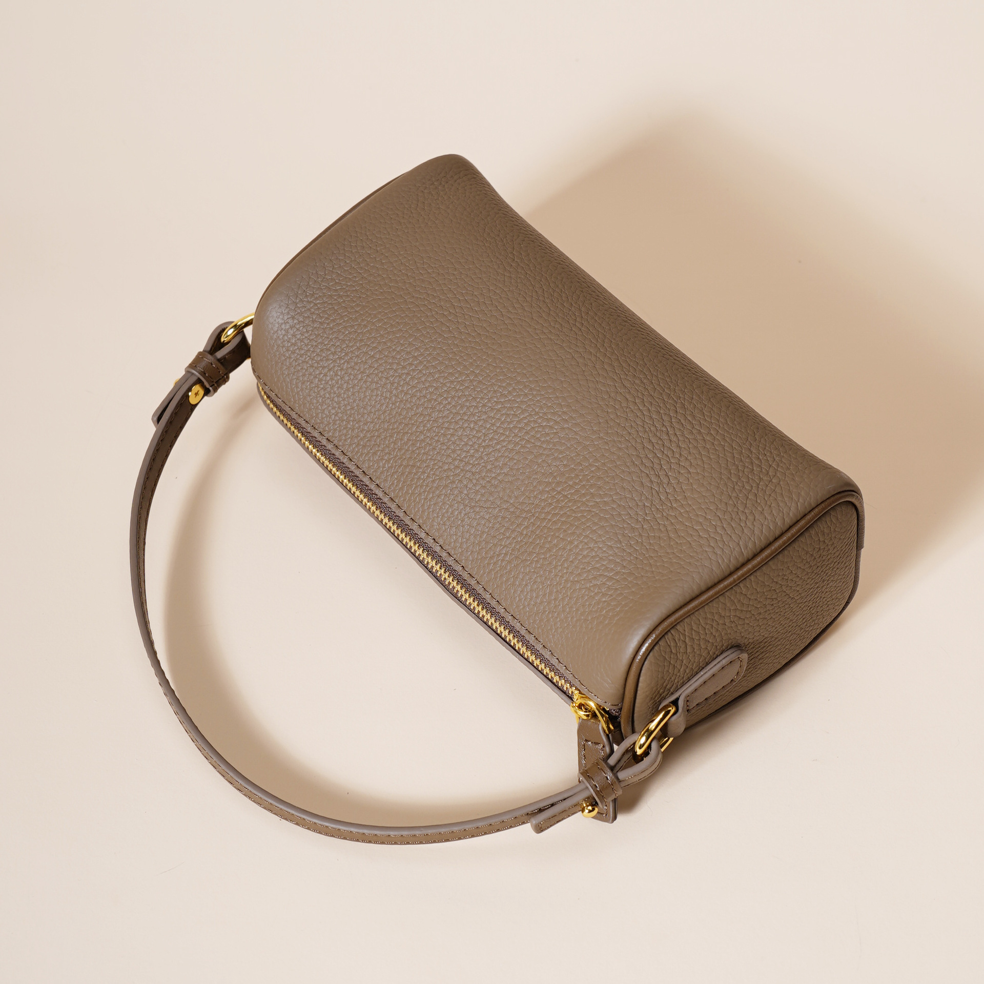 Genuine Leather Boston Bag - Mini Barrel Crossbody & Top Handle Purse(grey) view 5
