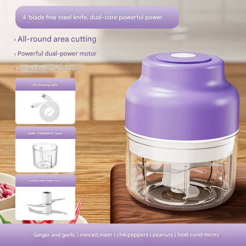 Powerful Mini Electric Food Chopper - USB Rechargeable Cordless Garlic & Meat