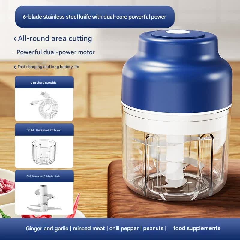 Powerful Mini Electric Food Chopper - USB Rechargeable Cordless Garlic & Meat
