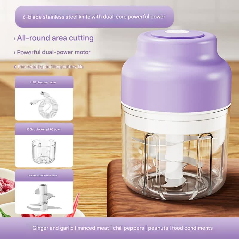 Powerful Mini Electric Food Chopper - USB Rechargeable Cordless Garlic & Meat